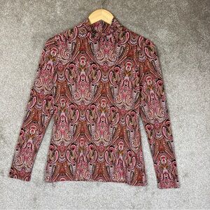 Tahari Shirt Womens Small Pink Paisley Long Sleeve Pullover Stretch- 3311*